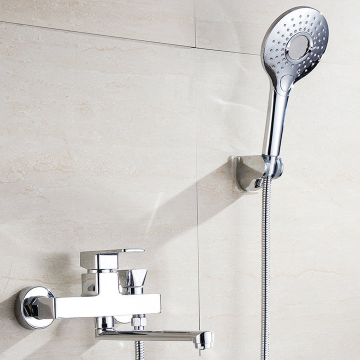 Lisslune | Chrome polished bathroom faucet wall-mounted with swivel spout and hand shower