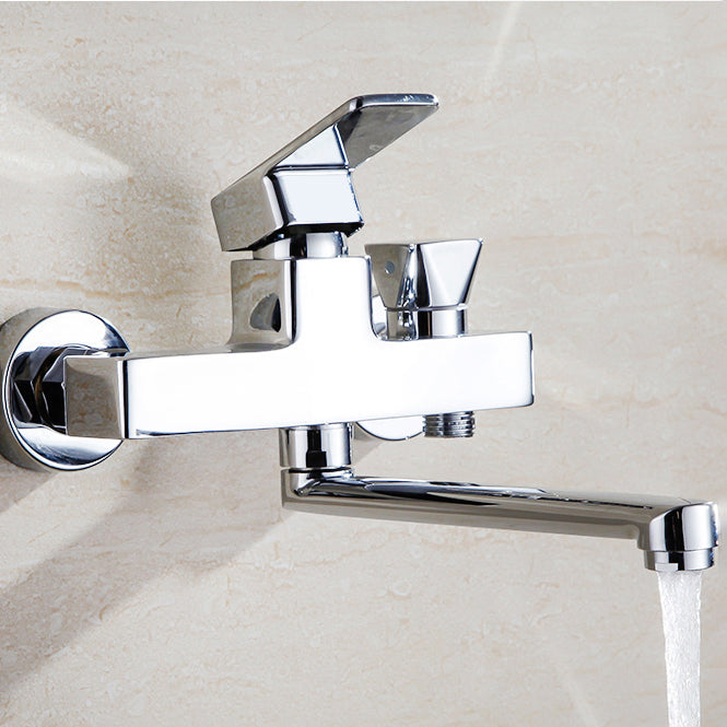 Lisslune | Chrome polished bathroom faucet wall-mounted with swivel spout and hand shower