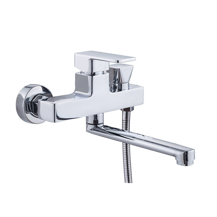 Lisslune | Chrome polished bathroom faucet wall-mounted with swivel spout and hand shower