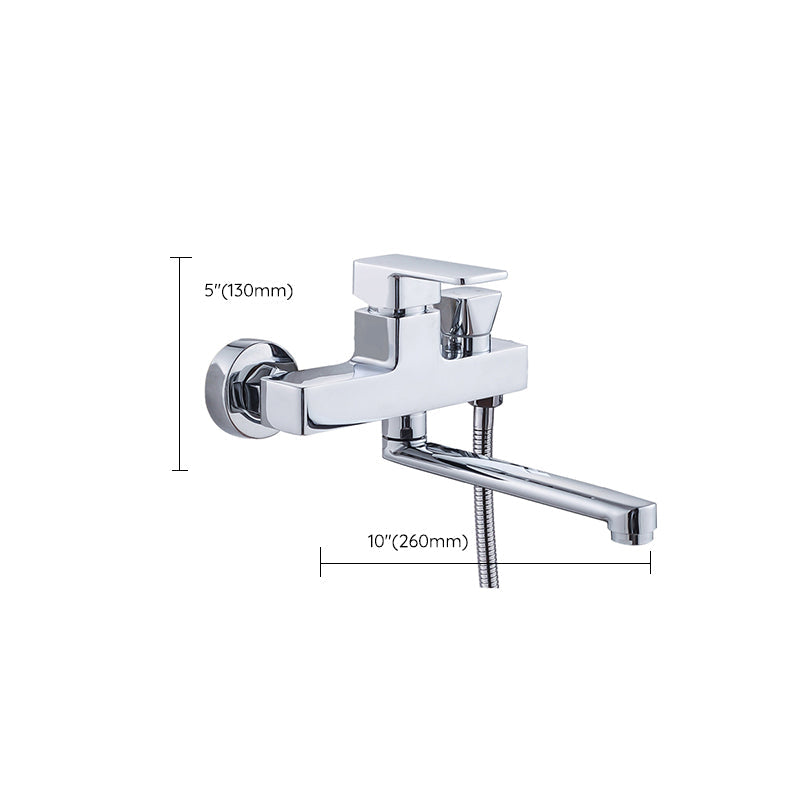 Lisslune | Chrome polished bathroom faucet wall-mounted with swivel spout and hand shower