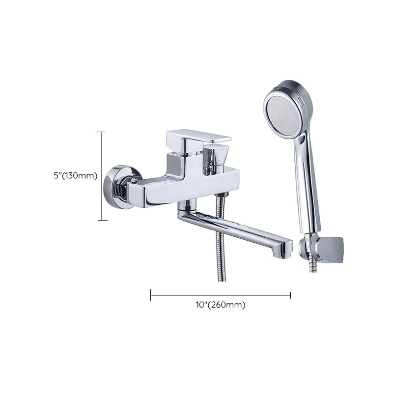 Lisslune | Chrome polished bathroom faucet wall-mounted with swivel spout and hand shower