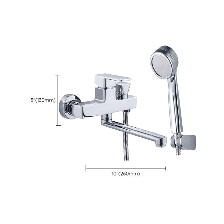 Lisslune | Chrome polished bathroom faucet wall-mounted with swivel spout and hand shower