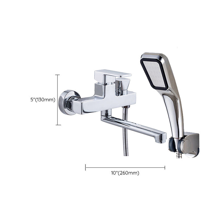 Lisslune | Chrome polished bathroom faucet wall-mounted with swivel spout and hand shower