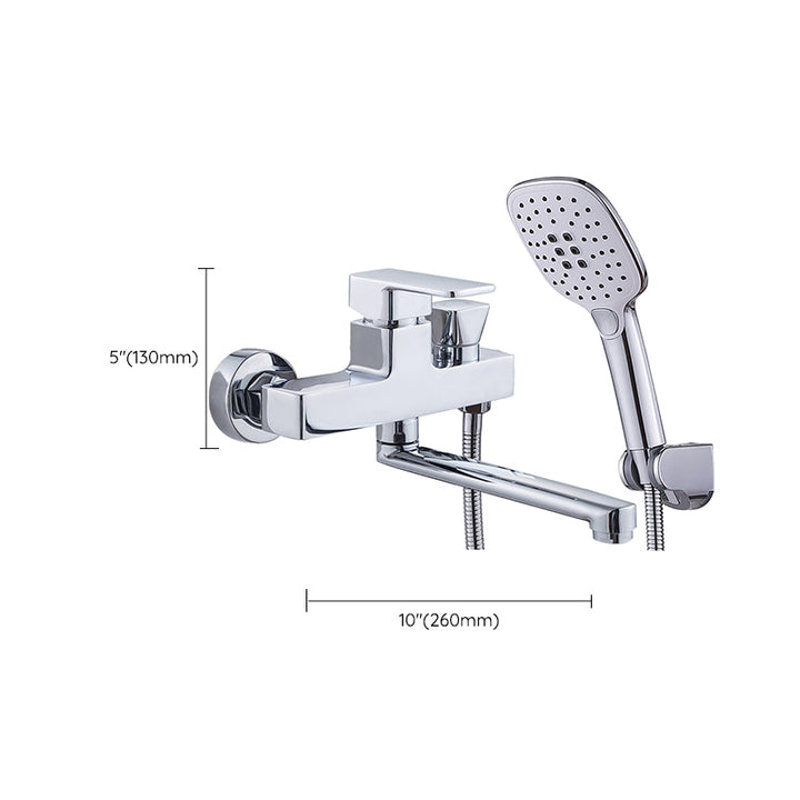 Lisslune | Chrome polished bathroom faucet wall-mounted with swivel spout and hand shower