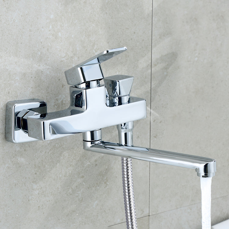 Lisslune | Wall Mounted Bathtub Faucet Trim Polished Chrome Swivel Spout with Hand Shower