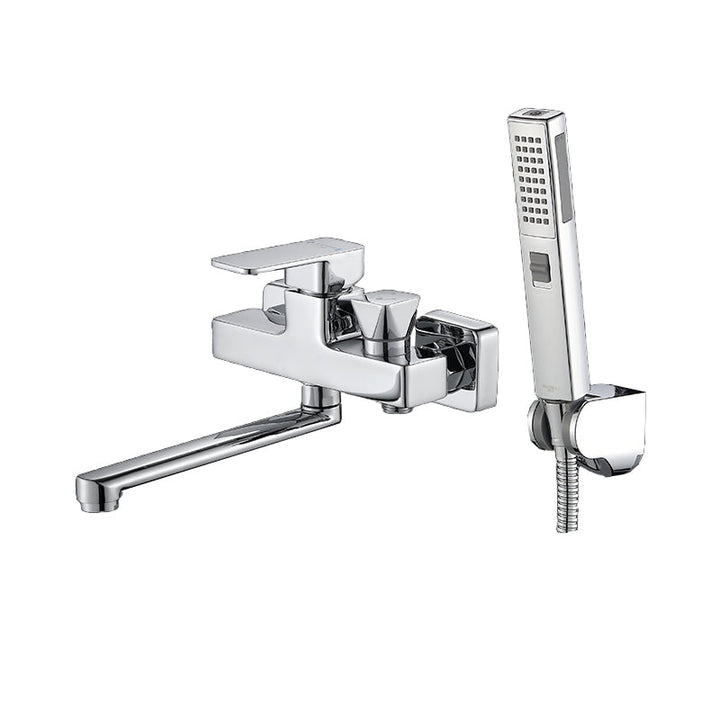 Lisslune | Wall Mounted Bathtub Faucet Trim Polished Chrome Swivel Spout with Hand Shower