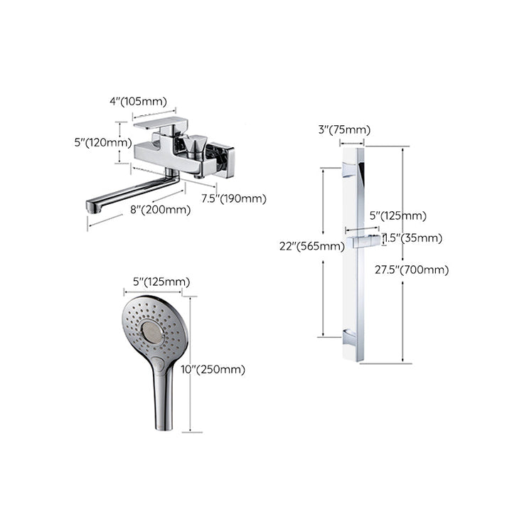 Lisslune | Wall Mounted Bathtub Faucet Trim Polished Chrome Swivel Spout with Hand Shower