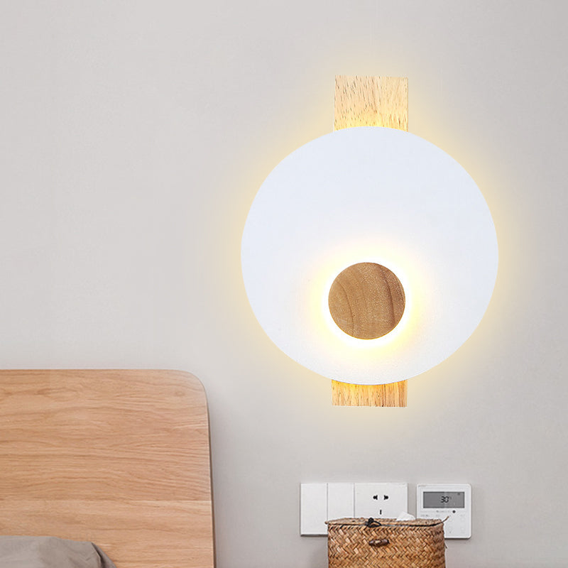 Lisslune | Black/Gray/White Disc Wall Light Minimalist LED Metal Wall Lamp with Wooden Back for the Bedroom
