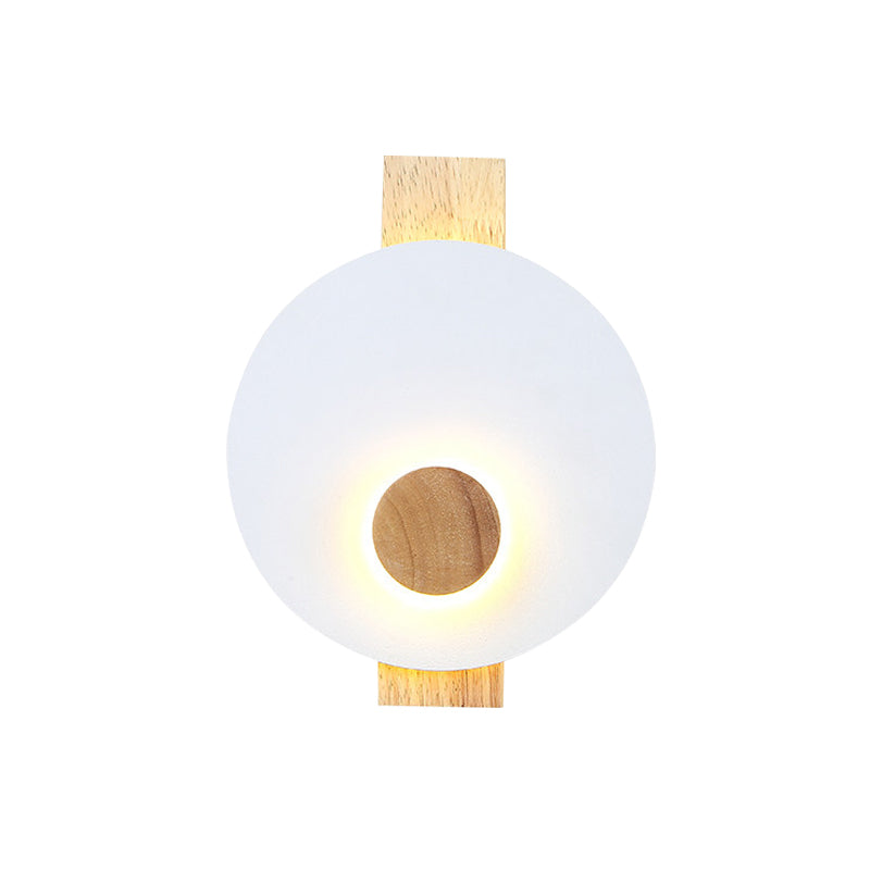 Lisslune | Black/Gray/White Disc Wall Light Minimalist LED Metal Wall Lamp with Wooden Back for the Bedroom