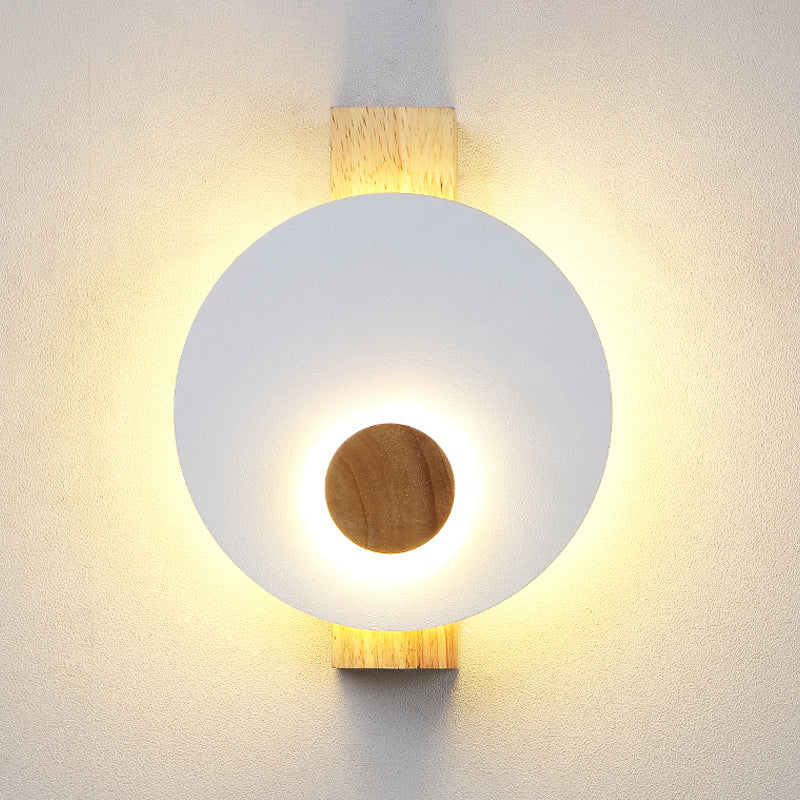 Lisslune | Black/Gray/White Disc Wall Light Minimalist LED Metal Wall Lamp with Wooden Back for the Bedroom