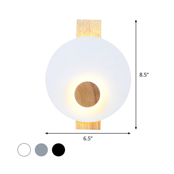 Lisslune | Black/Gray/White Disc Wall Light Minimalist LED Metal Wall Lamp with Wooden Back for the Bedroom