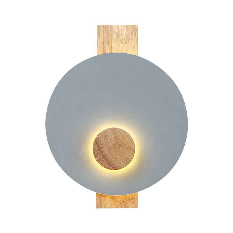 Lisslune | Black/Gray/White Disc Wall Light Minimalist LED Metal Wall Lamp with Wooden Back for the Bedroom