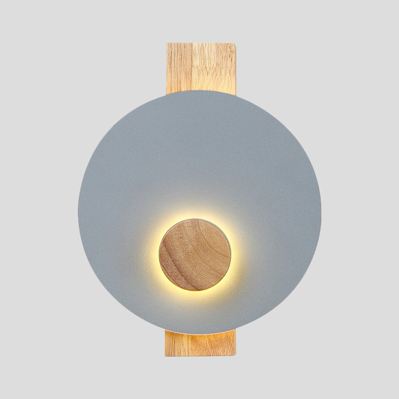 Lisslune | Black/Gray/White Disc Wall Light Minimalist LED Metal Wall Lamp with Wooden Back for the Bedroom