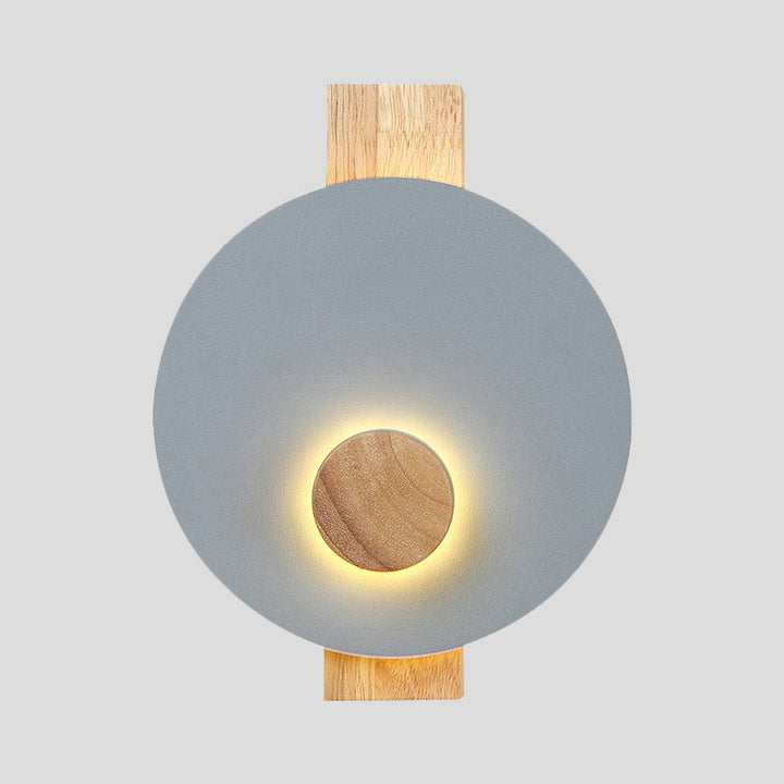 Lisslune | Black/Gray/White Disc Wall Light Minimalist LED Metal Wall Lamp with Wooden Back for the Bedroom