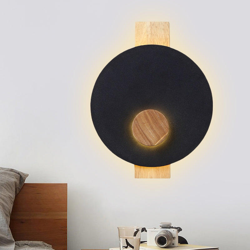 Lisslune | Black/Gray/White Disc Wall Light Minimalist LED Metal Wall Lamp with Wooden Back for the Bedroom