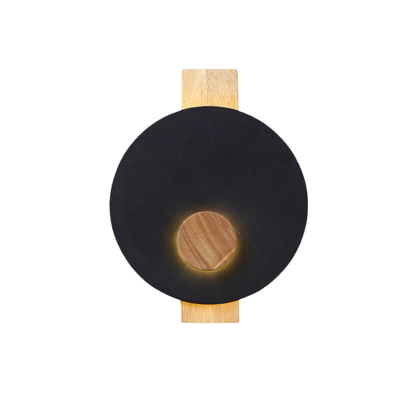 Lisslune | Black/Gray/White Disc Wall Light Minimalist LED Metal Wall Lamp with Wooden Back for the Bedroom
