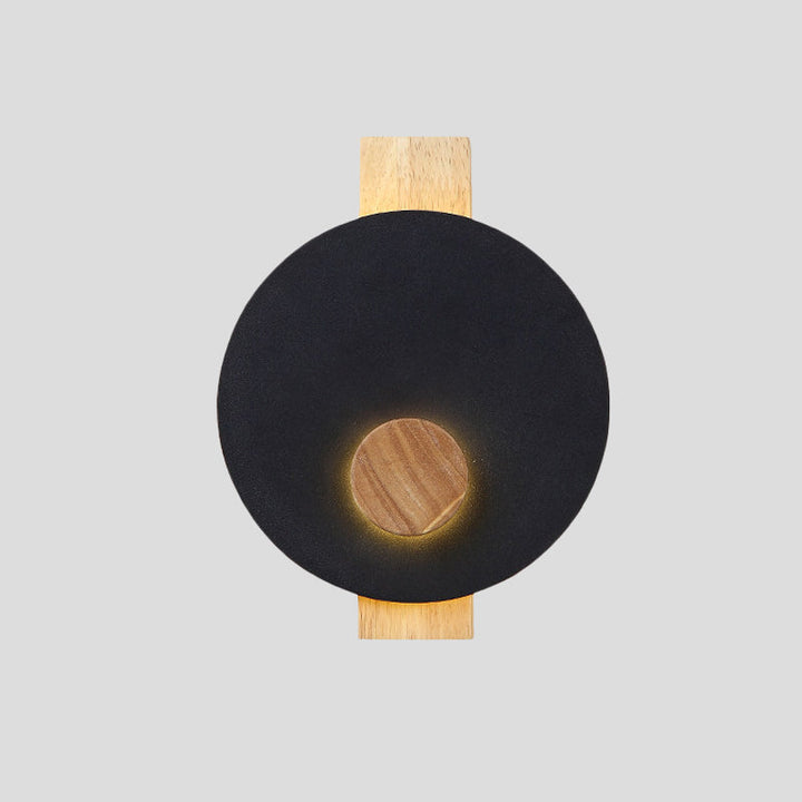 Lisslune | Black/Gray/White Disc Wall Light Minimalist LED Metal Wall Lamp with Wooden Back for the Bedroom
