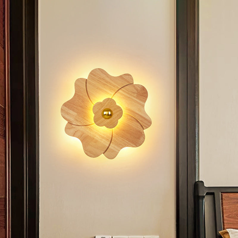 Lisslune | Flower Nightstand Wall Lamp Sconces Wood 4 Lights Contemporary LED Wall Mount Fixture