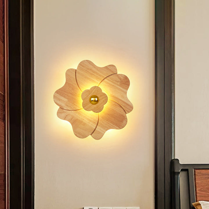 Lisslune | Flower Nightstand Wall Lamp Sconces Wood 4 Lights Contemporary LED Wall Mount Fixture