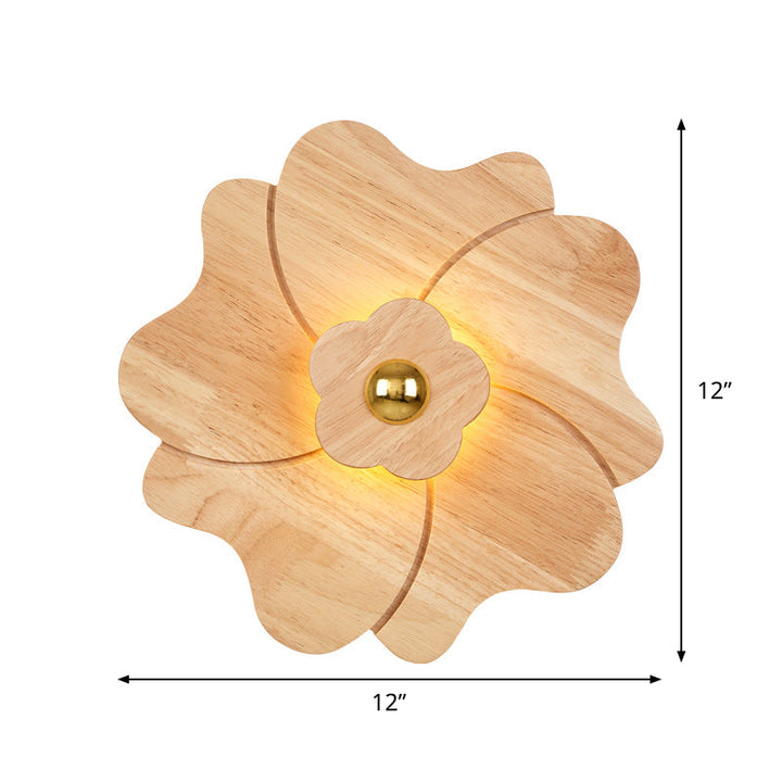 Lisslune | Flower Nightstand Wall Lamp Sconces Wood 4 Lights Contemporary LED Wall Mount Fixture