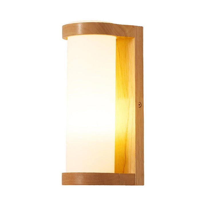 Lisslune | Simple rectangular wall lamp wood 1 head corner wall embedded lamp with tubular opal glass shade