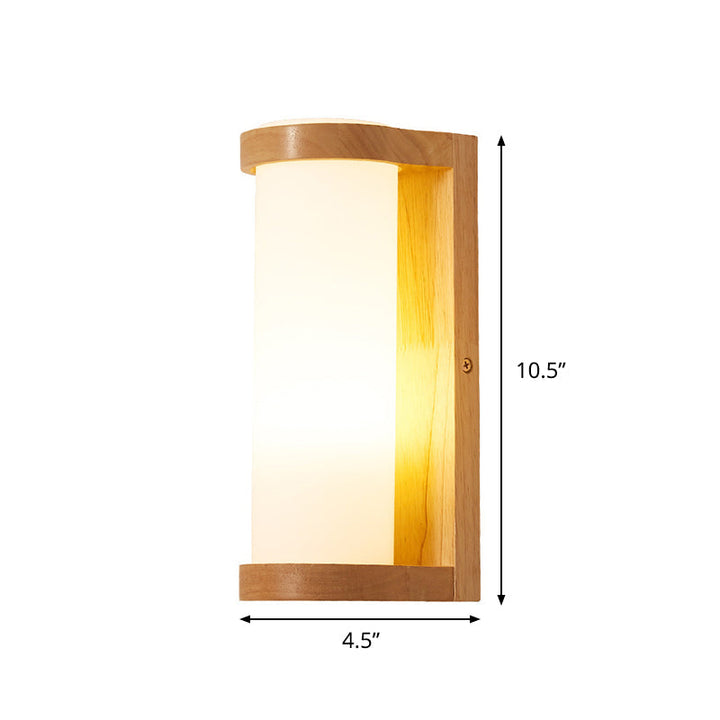 Lisslune | Simple rectangular wall lamp wood 1 head corner wall embedded lamp with tubular opal glass shade