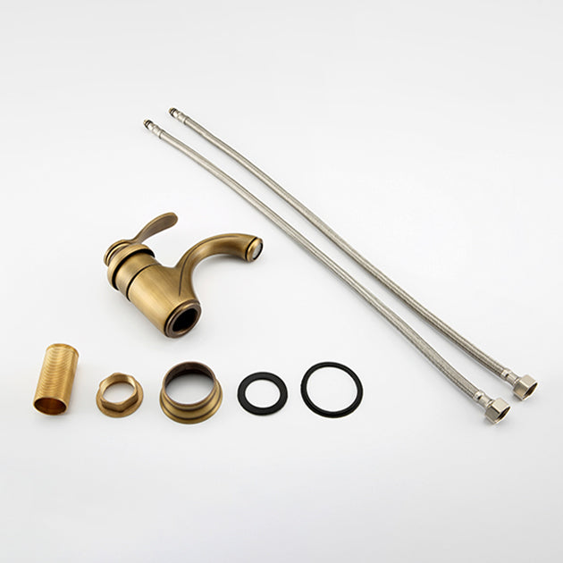 Lisslune | Brass Bathroom Vessel Basin Faucet Single Lever Handle Round Basin Faucet with Water Hose