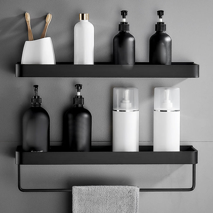Lisslune | Matt Black Bathroom Set Modern 1/2 - Piece Stainless Steel Bathroom Shelf