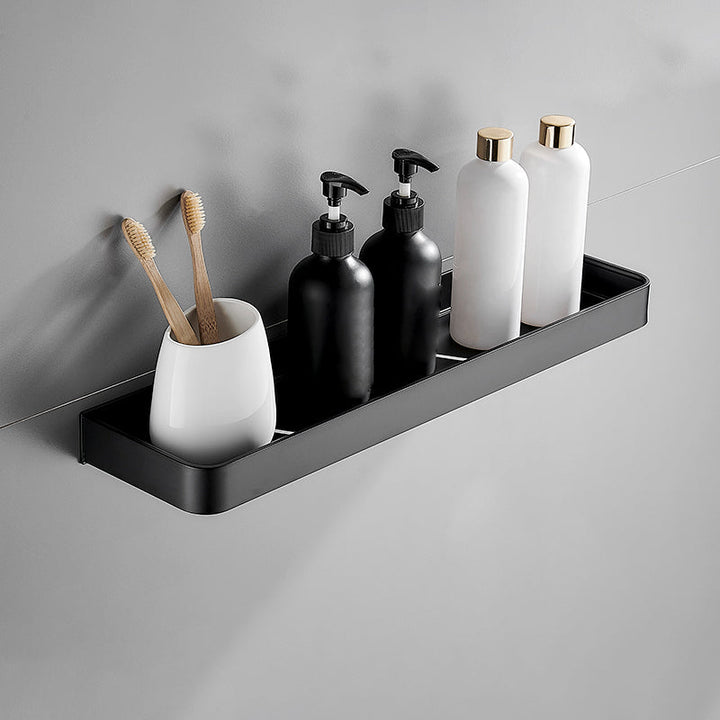Lisslune | Matt Black Bathroom Set Modern 1/2 - Piece Stainless Steel Bathroom Shelf