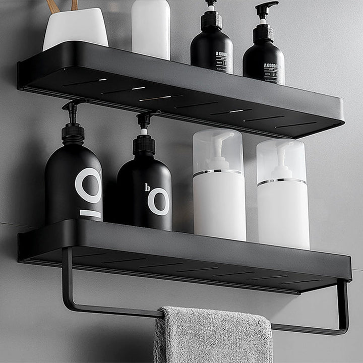 Lisslune | Matt Black Bathroom Set Modern 1/2 - Piece Stainless Steel Bathroom Shelf