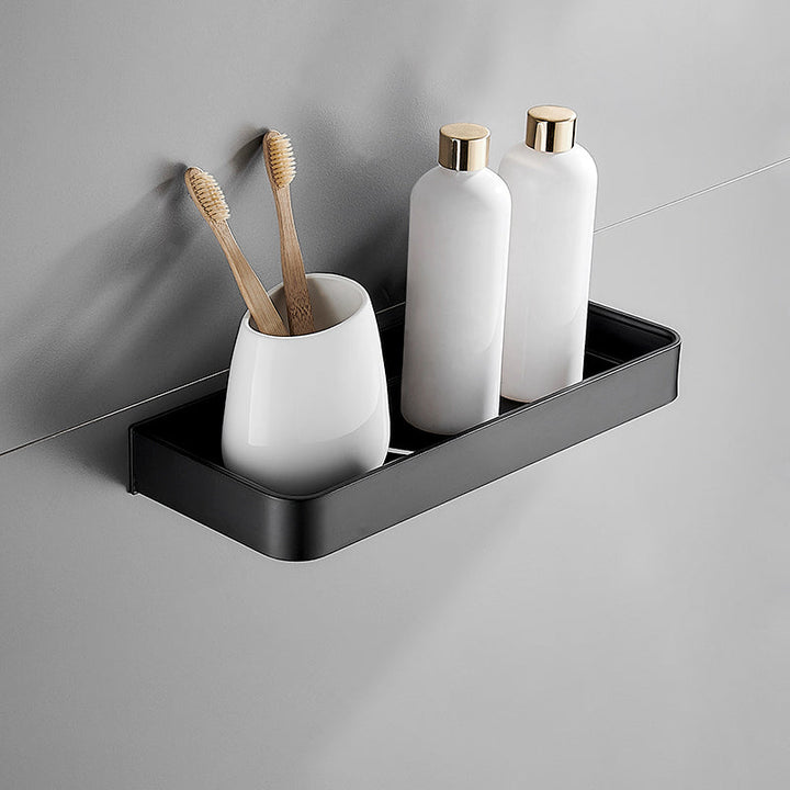Lisslune | Matt Black Bathroom Set Modern 1/2 - Piece Stainless Steel Bathroom Shelf