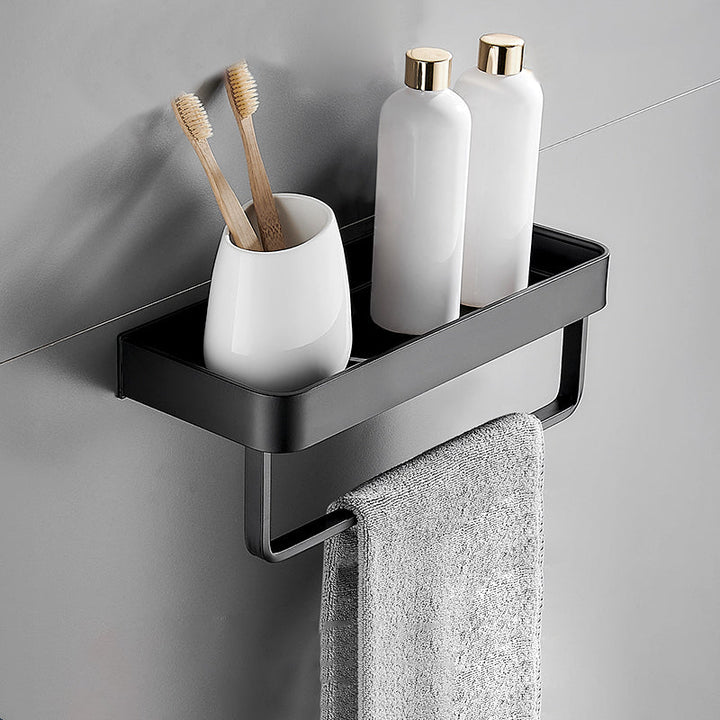 Lisslune | Matt Black Bathroom Set Modern 1/2 - Piece Stainless Steel Bathroom Shelf