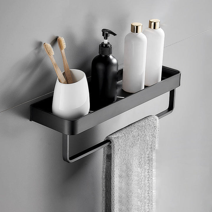 Lisslune | Matt Black Bathroom Set Modern 1/2 - Piece Stainless Steel Bathroom Shelf