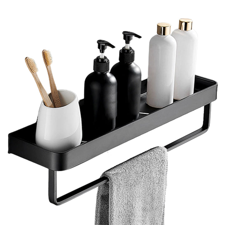 Lisslune | Matt Black Bathroom Set Modern 1/2 - Piece Stainless Steel Bathroom Shelf