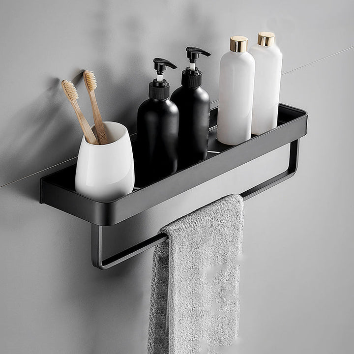 Lisslune | Matt Black Bathroom Set Modern 1/2 - Piece Stainless Steel Bathroom Shelf