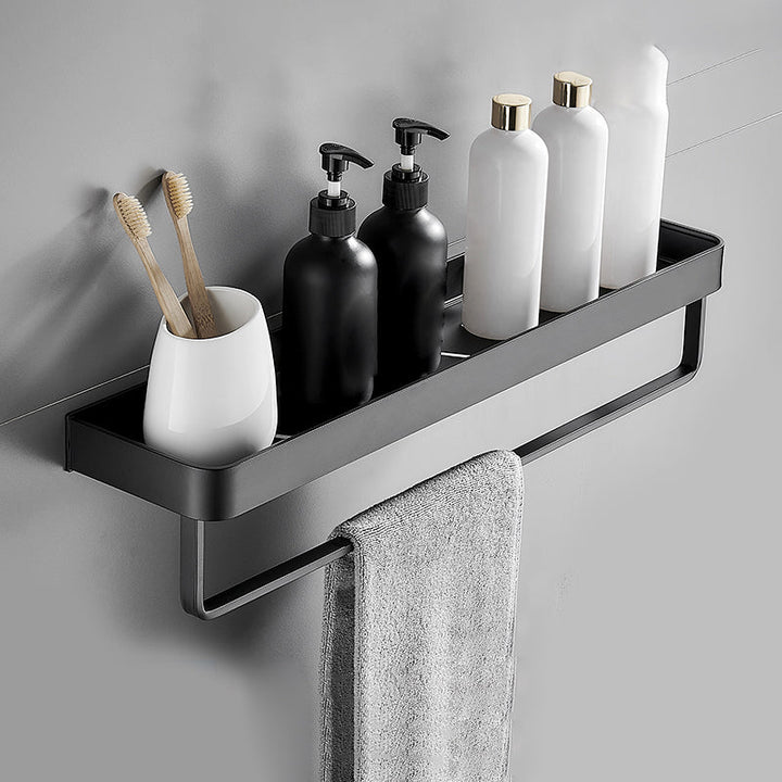 Lisslune | Matt Black Bathroom Set Modern 1/2 - Piece Stainless Steel Bathroom Shelf