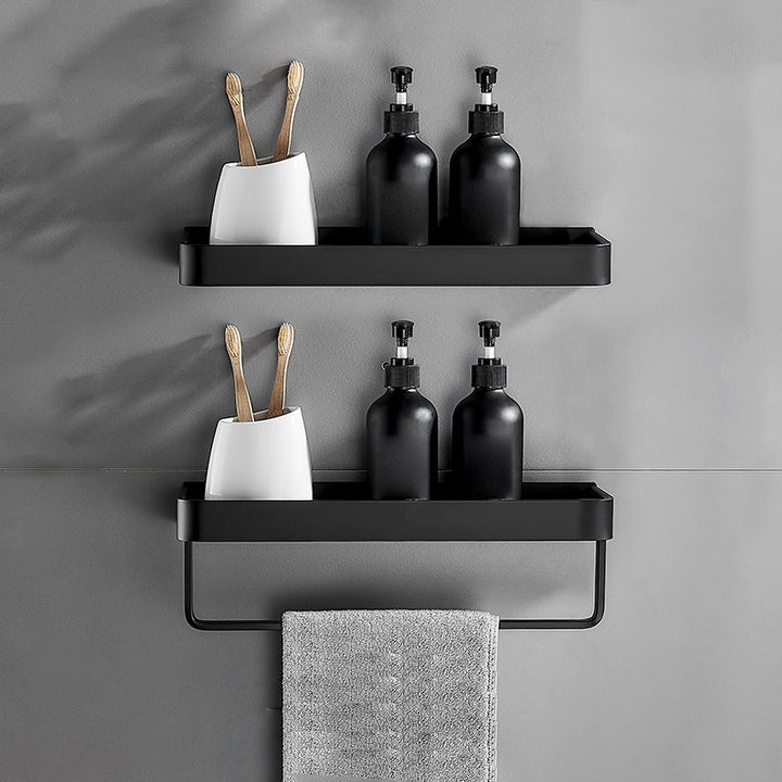 Lisslune | Matt Black Bathroom Set Modern 1/2 - Piece Stainless Steel Bathroom Shelf