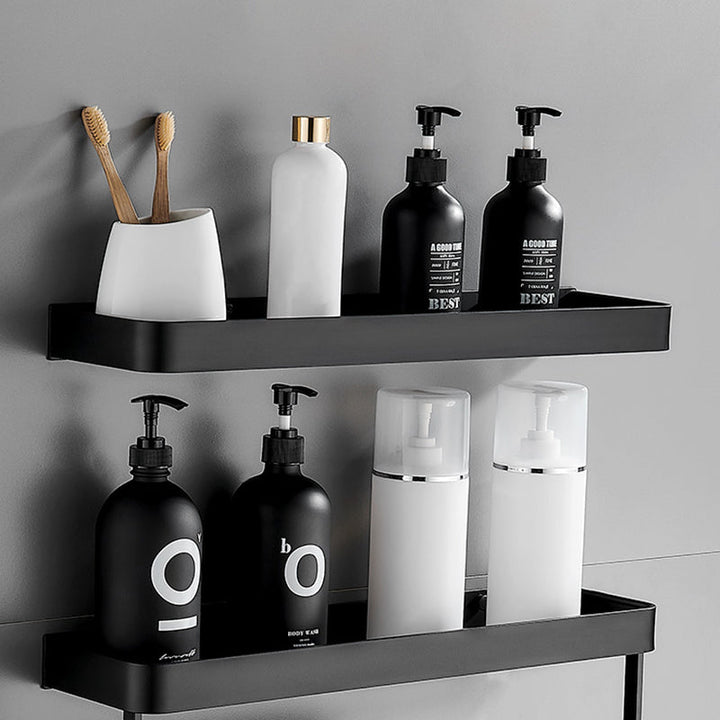 Lisslune | Matt Black Bathroom Set Modern 1/2 - Piece Stainless Steel Bathroom Shelf