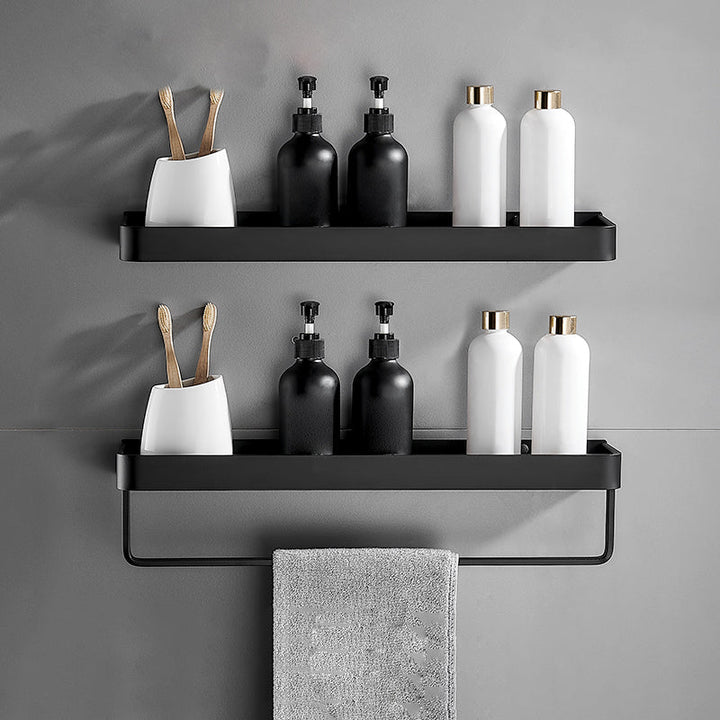 Lisslune | Matt Black Bathroom Set Modern 1/2 - Piece Stainless Steel Bathroom Shelf