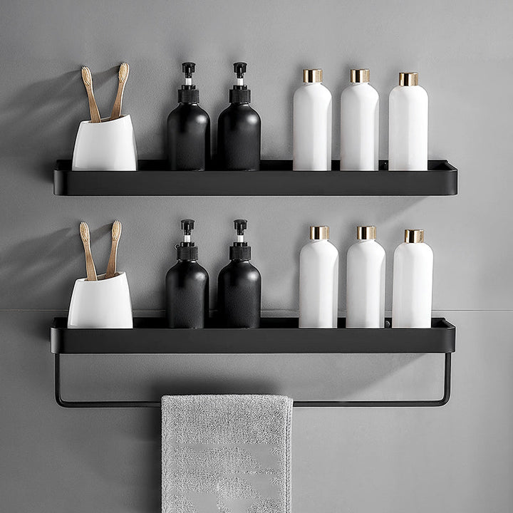 Lisslune | Matt Black Bathroom Set Modern 1/2 - Piece Stainless Steel Bathroom Shelf