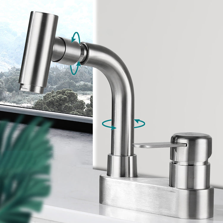 Lisslune | Center connection bathroom faucet stainless steel lever handle 2 holes swivel sink faucet