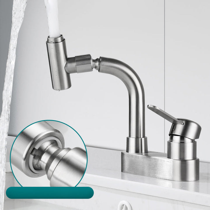 Lisslune | Center connection bathroom faucet stainless steel lever handle 2 holes swivel sink faucet