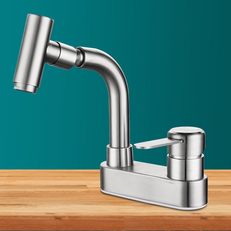 Lisslune | Center connection bathroom faucet stainless steel lever handle 2 holes swivel sink faucet