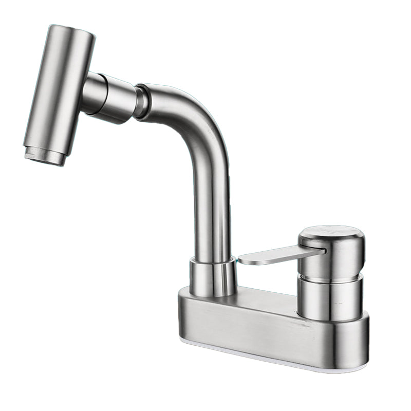 Lisslune | Center connection bathroom faucet stainless steel lever handle 2 holes swivel sink faucet