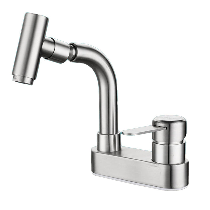 Lisslune | Center connection bathroom faucet stainless steel lever handle 2 holes swivel sink faucet
