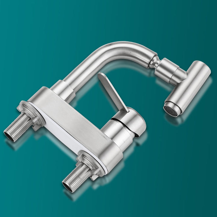 Lisslune | Center connection bathroom faucet stainless steel lever handle 2 holes swivel sink faucet