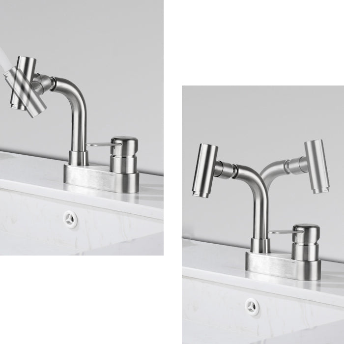 Lisslune | Center connection bathroom faucet stainless steel lever handle 2 holes swivel sink faucet