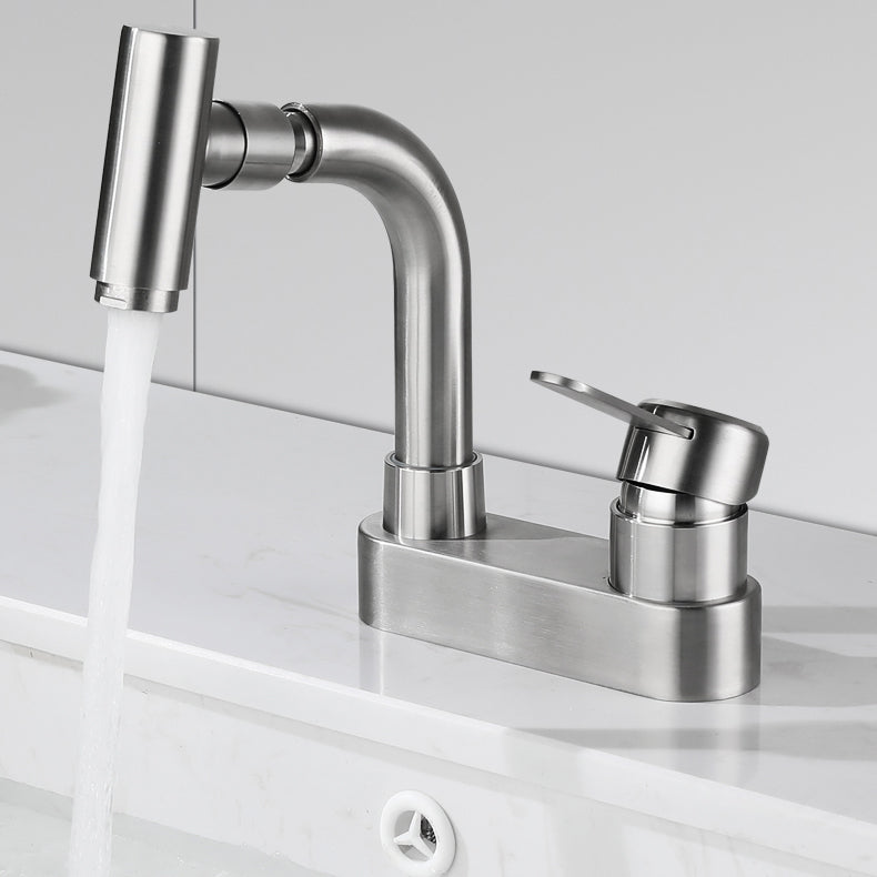 Lisslune | Center connection bathroom faucet stainless steel lever handle 2 holes swivel sink faucet