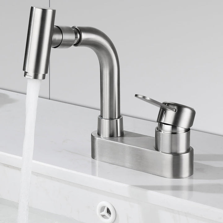 Lisslune | Center connection bathroom faucet stainless steel lever handle 2 holes swivel sink faucet