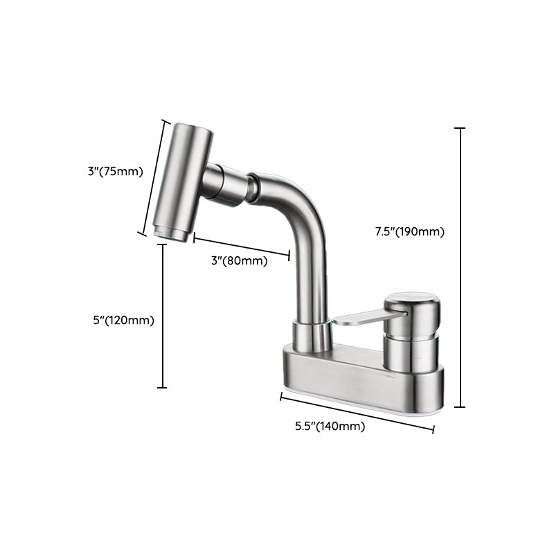 Lisslune | Center connection bathroom faucet stainless steel lever handle 2 holes swivel sink faucet
